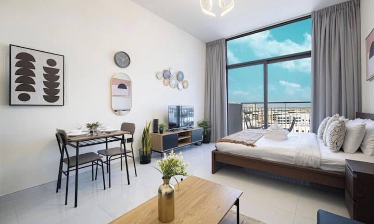 Al Barsha Apartment | Stylish Studio with Balcony & Pool View in Arjan – Close to Miracle Garden