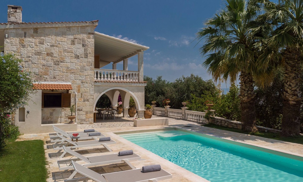 Benitses Villa | Villa Pietra - private pool, stunning sea views, fast internet, sleeps 10+