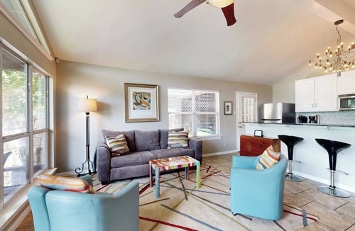 Saratoga Point House | Chic home on Lake Austin with dock, lovely deck, vibrant interior & views