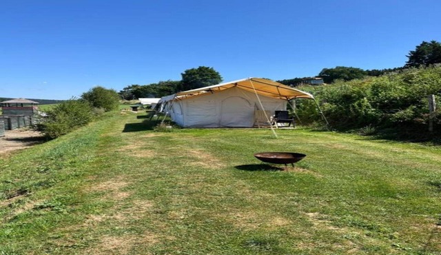 Camping tent with modern amenities