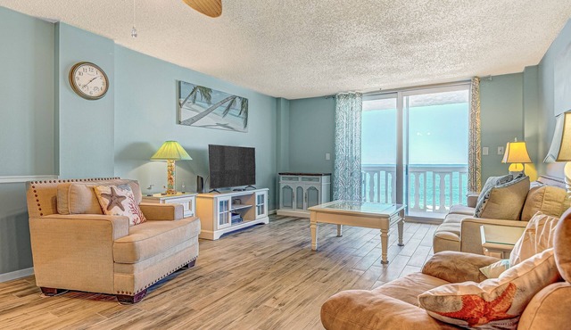 Oceanfront condo with a balcony, beach access, on-site pool, & sauna