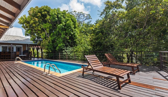 Tropical beachfront getaway with private pool, ocean views & enclosed yard